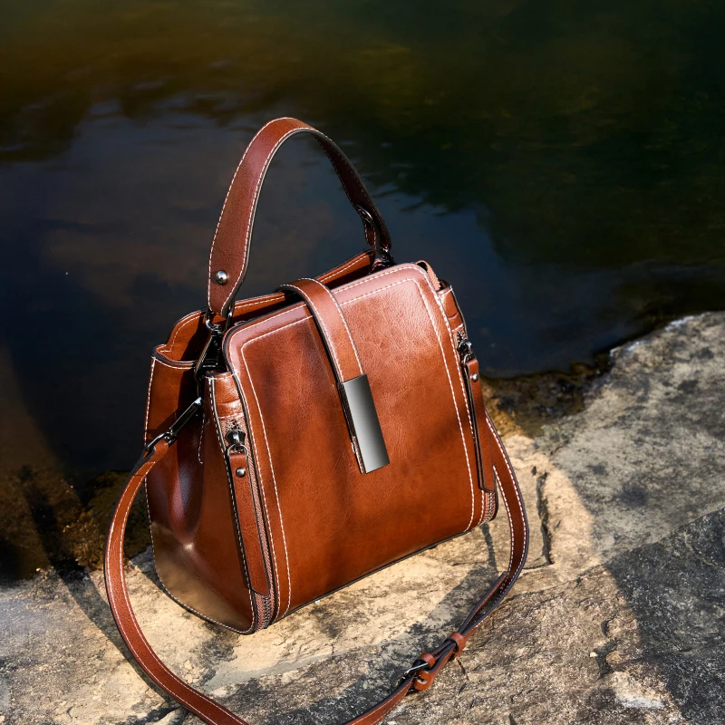 Genuine Leather Women's Shoulder Bag Vintage Luxury Designer Women Handbags Fashion Cowhide High Quality Crossbody Bags 3032 - Image 7